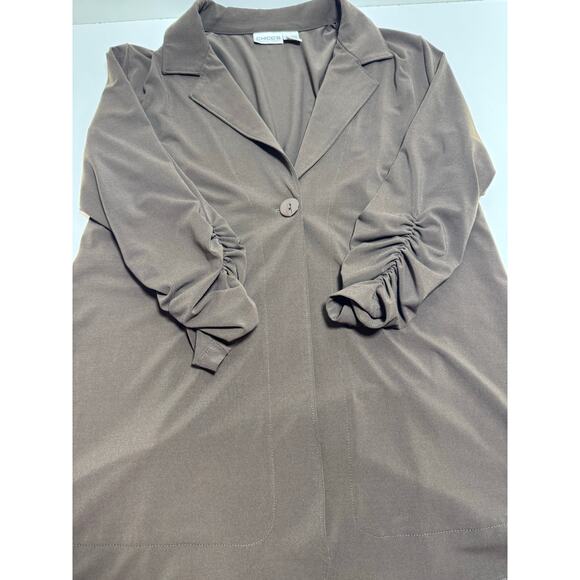 Chico’s Blazer Jacket Women Sz 2 Career Brown 3/4 Sleeve One Button Stretch - Picture 5 of 8